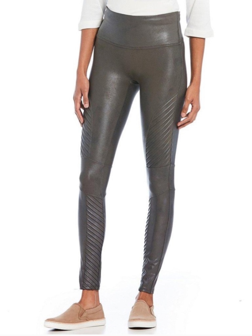 EUC! 🩶 SPANX Faux Leather Moto Leggings, Gunmetal Grey, Size M